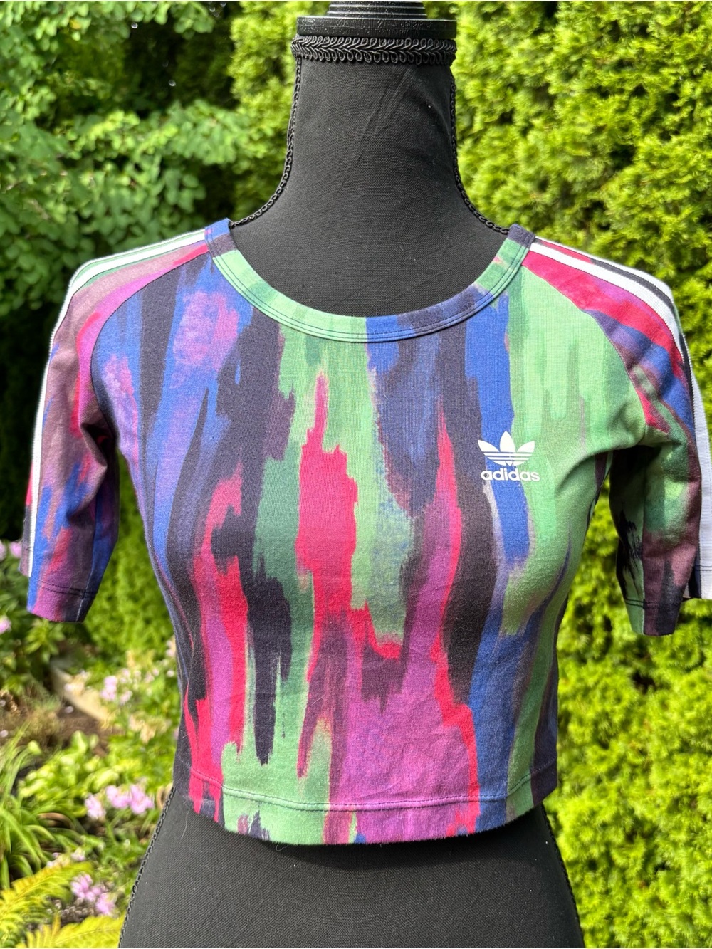 Adidas Multicolor Watercolor-Print Cropped Tee by Pharell Williams